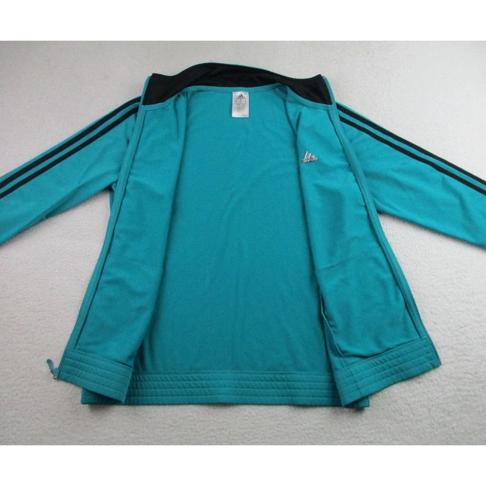 Adidas Track Jacket Mens Large Teal Full Zip 3-Stripes Performance Mock‎ Neck